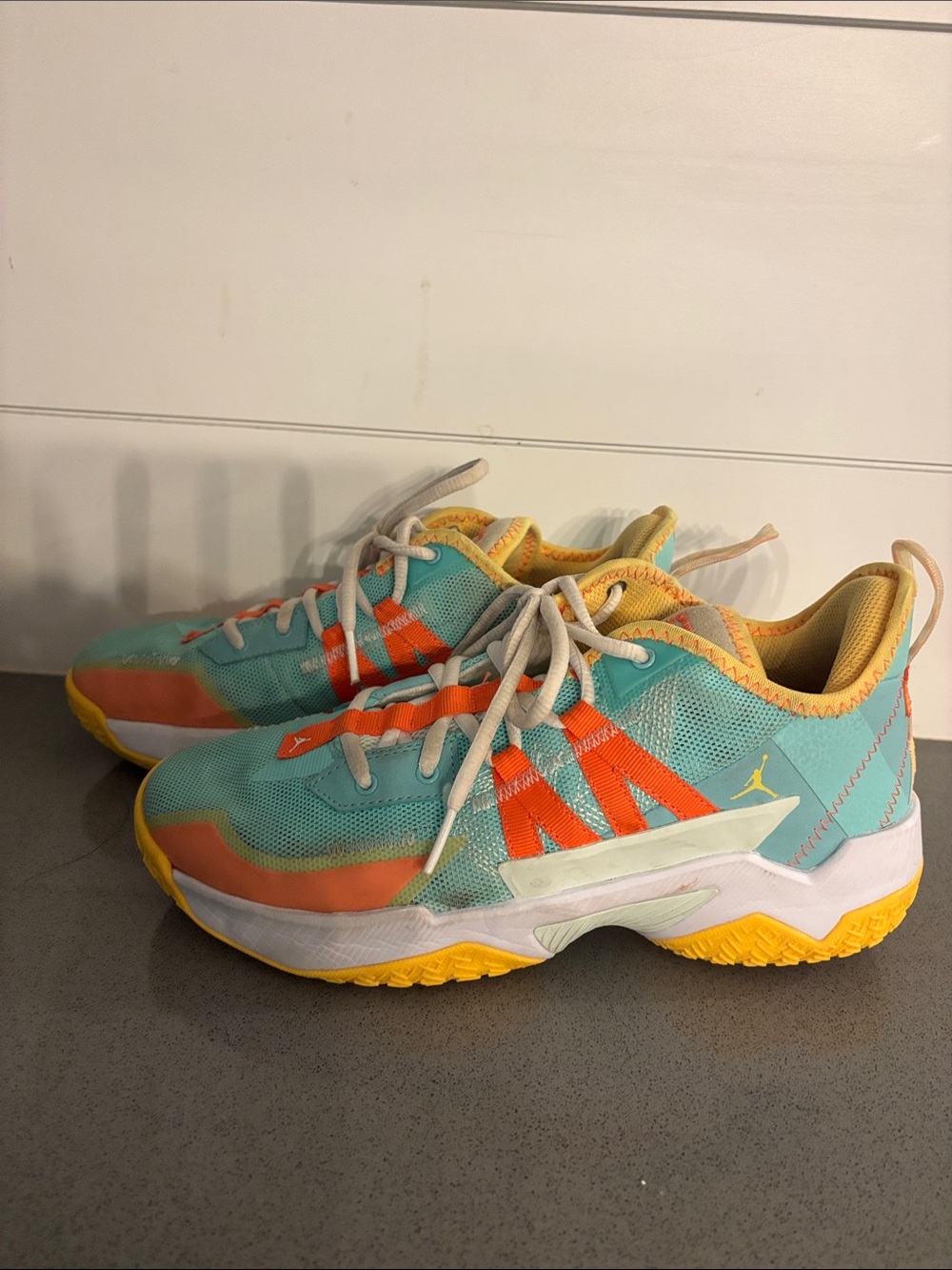 Jordan Basketball Low Top Sneakers in Teal, Orange & Yellow